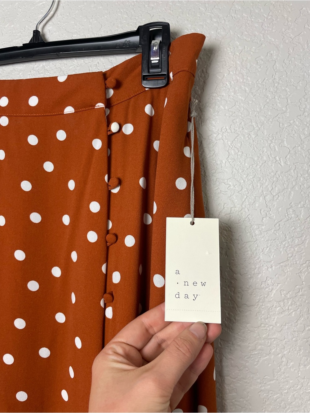 bnwt! a new day Rust Polka Dot Maxi Skirt with pockets! Size L - Picture 3 of 9